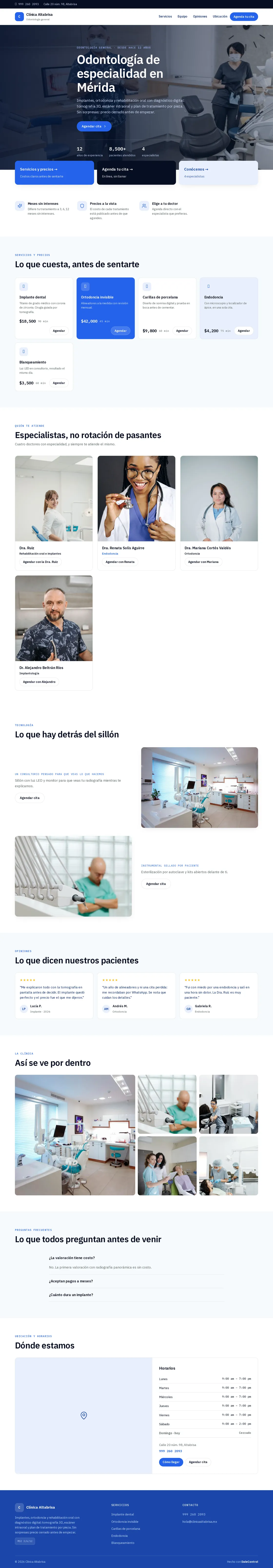 Página web de ejemplo de una clínica dental creada con DaleControl, vista completa